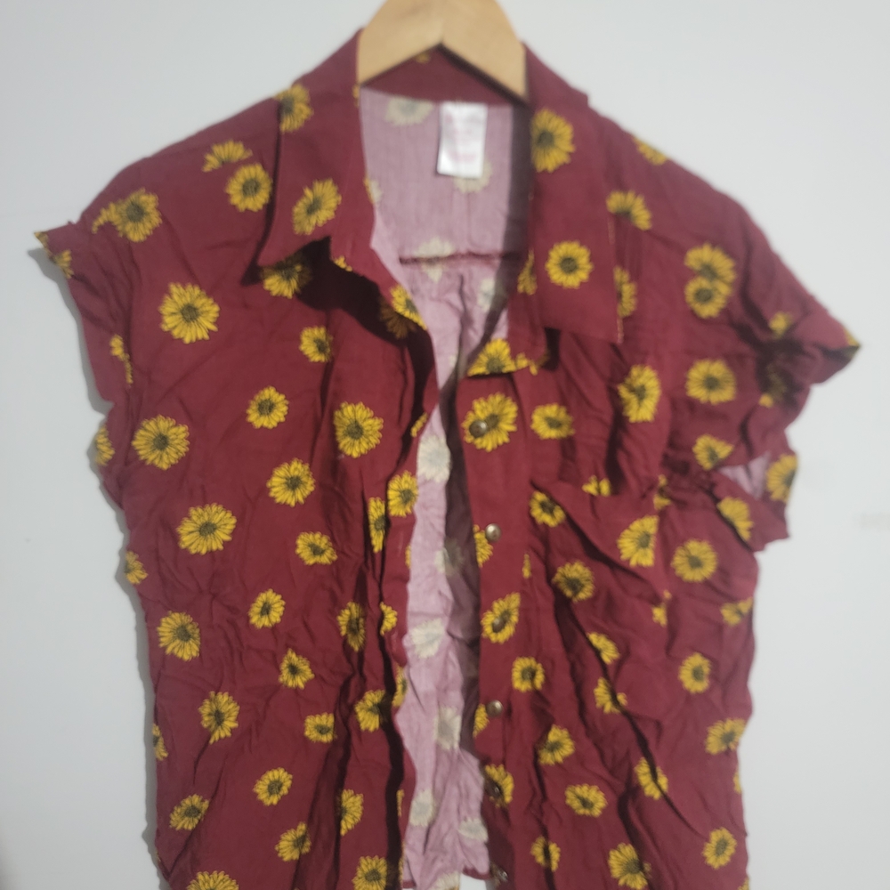 No Boundaries Burgundy Sunflower Button Down Shirt